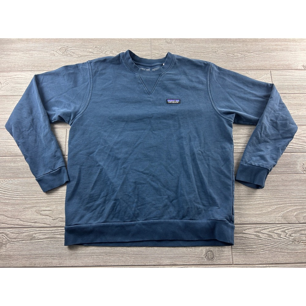 Patagonia Mens Organic Cotton Crewneck Sweatshirt Blue Large P-6 Logo Pullover